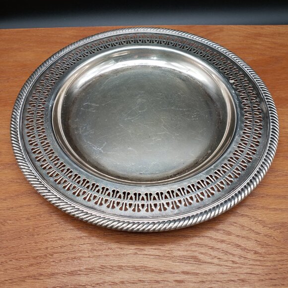 Vintage Silverplate Shallow Bowl 10" Pierced Rim Rope Edge Round Serving - Picture 1 of 6